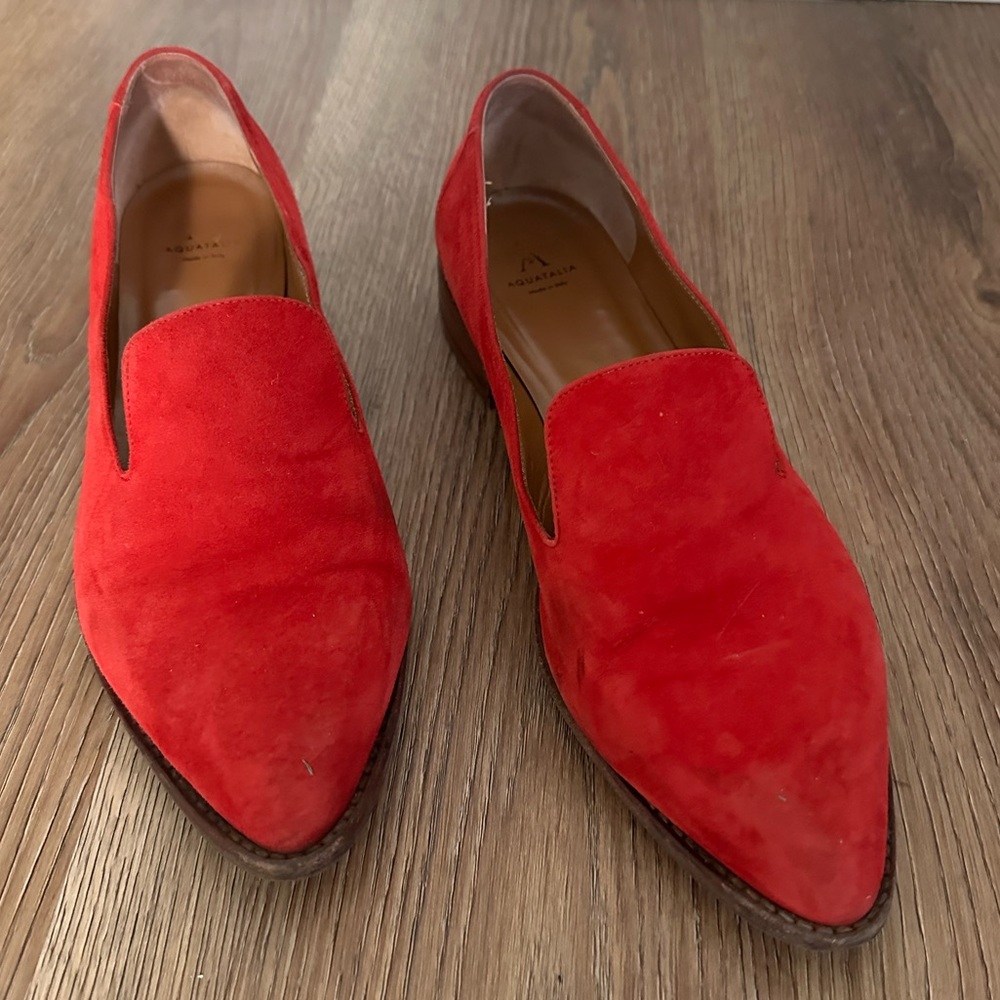 Aquatalia Red Suede Water Resistant Loafers